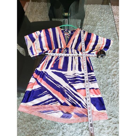 Grass Collection Shift Dress Womens Large Blue White Kimono Sleeve V Neck - Picture 8 of 13